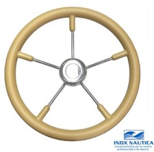 VOLANTE TIMONE Ø35 CM A 5 RAZZE INOX E POLIURETANO - BARCA GOMMONE - AVORIO