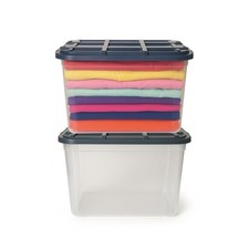 2x, 4x, 8x Contenitore In Plastica Trasparente 59 L Con Coperchio Multiuso 112F