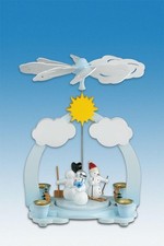 Piramide 3 Pupazzi di Neve Colorato Altezza 23cm Nuovo da Tavolo Natalizia Legno