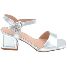 Sandalo donna argento satinato unica fascia larga tacco gioiello largo 4 cm como