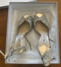 Jimmy Choo Sacora Champagne scintillante glitter tacco alto taglia EU 39,5 AM 9,5
