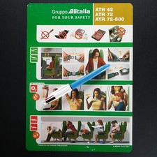 Alitalia safety card ATR 42 72 italian airline A4 size 06/2001 lighter box color