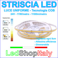 Striscia LED COB 24V 11W/m 5m Altissima Luminosità (1100lm/mt) Luce uniforme