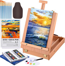 Cavalletto Da Tavolo, Set 49 Pezzi Con 24 Tubi Acrilici, 10 Pennelli, Spatola, G