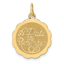 14k Yellow Gold A DATE TO REMEMBER Disc Charm Pendant 0.95 Inch