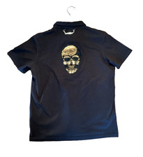 Polo Philipp Plein Luxury Uomo Nera Made in Italy Oro Paillettes Teschio