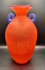 Vaso Scavo Franco Moretti Vintage Vetro Arte Murano Rosso Smerigliato 10 1/2"