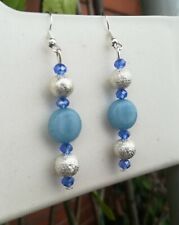 ORECCHINI ACQUAMARINA NATURALE CRISTALLI SWAROVSKI E SFERE IN ARGENTO DIAMANTATO