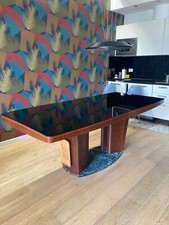 Vintage autentico tavolo pranzo deco' 1950,palissandro,piano vetro,marmo verde
