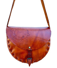 ❤️BORSA TRACOLLA VINTAGE VERO CUOIO 60S TOLFA HIPPIE CULT FIGLI DEI FIORI CATANA