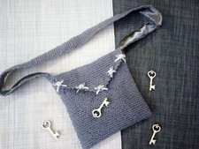 Borsa cotone stile portafogli grigia con fiocchetti fatta a mano 