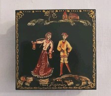 Scatola Legno Portagioie Laccata Russa Dipinta A Mano Vintage Collezione 