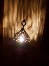 Antica Lampada Etnico Marocchino Lanterna Arabo Orientale  Elettrica In Ottone 