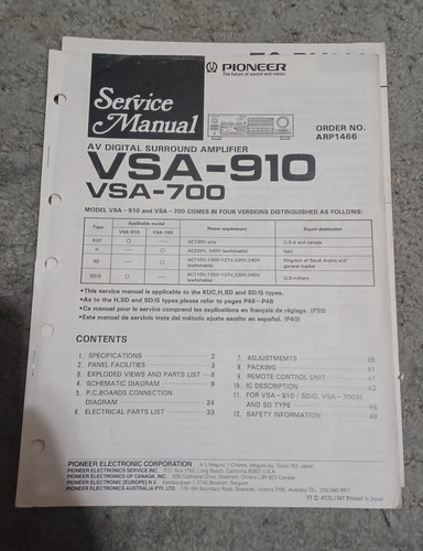 Pioneer vsa 910 700 - vsa-910, vsa-700