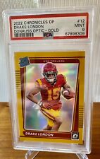 2022 Drake London Donruss Optic Gold SSP 6/10 PSA 9 Rookie Falcons come nuovo 🔥🔥🔥