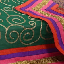 Sciarpe Sanscriti Vintage Dupatta Stola Lunga Arte Seta Verde Scialle Ricamate