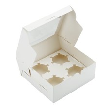 4 Scatole Cupcake Cup Cake Box Confezione Bianca con Finestra Vassoio Interno Estraibile