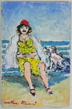 WALTER PIACESI OLIO SU TAVOLA  cm.20X13 - "Agosto sul lungo mare" 2013