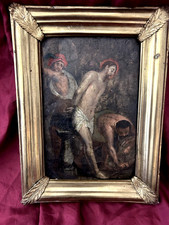 SPLENDIDO CRISTO ALLA COLONNA OLIO SU RAME DEL XVII SECOLO AL RETRO S.ROSA FECIT