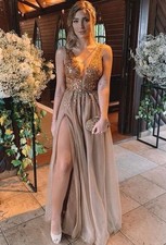 A-Line Sleeveless V-neck Floor