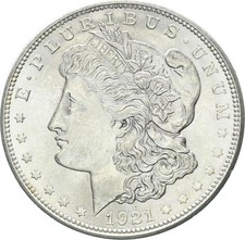 USA Morgan Dollar 1921 D (Denver) + vecchia scheda commerciante argento per cf.