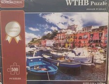 WTHB Wooden Jigsaw Puzzle 500 Pcs. Boat Harbor Italy 20.5 X 15" Sealed