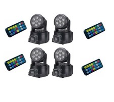 4 X PROIETTORE LED RGB TESTA MOBILE 7 LED ROTANTE EFFETTI DISCO WASH DMX!!!