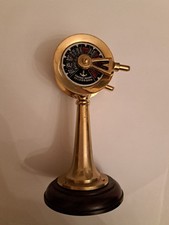 ANTICO TELEGRAFO ORDINE MOTORE NAVE IN OTTONE CON BASE IN LEGNO 