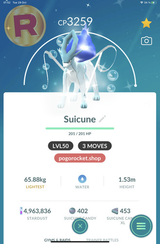 Shiny suicune lvl50 3moves - suicune, go