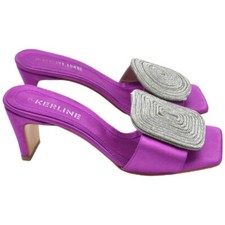 Sandali donna tacco in raso viola tacco doppio 7 cm open toe disegno gioiello ge