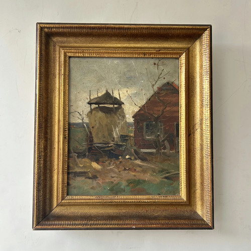 Antico dipinto olio paesaggio