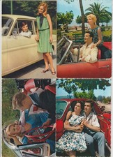 ANNI '50/60 - 4 VECCHIE CARTOLINE DI COPPIE E AUTOMOBILI - FORMATO GRANDE