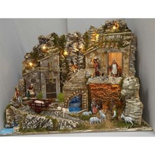 Presepe Artigianale Con Luci E Mulino A Vento, Natività E Pastori Realistici