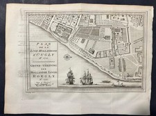 HUGLI-CHUCHURA INDIA 1753 BELLIN/VAN SCHLEY INSOLITA ANTICA MAPPA INCISA RAME