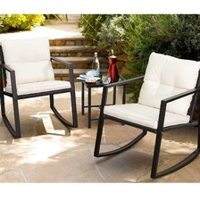 Set Tavolo e Poltrone Dondolo da Esterno Giardino Polyrattan con Cuscini Lavabil
