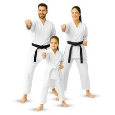 Uniforme Karate Bianca Traspirante 220 GSM (8oz) Arti Marziali Poli-Cotone con Cintura