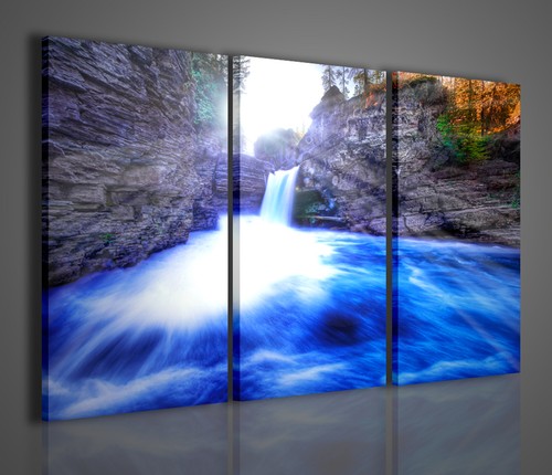 Quadro moderno blue waterfalls - blue,