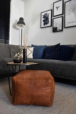 Pouf quadrato in pelle, pouf poggiapiedi Hassock in pelle marrone per soggiorno