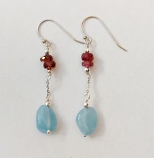 Orecchini pendenti in argento 925 rodiato con tormaline, acquamarina ed ematite 