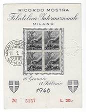 MILANO FOGLIETTO RICORDO MOSTRA FILATELICA 1946 BLOCCO C.40 - FILATELIA