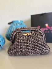 Borsa Clutch similpelle fatta a mano ad uncinetto