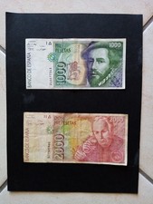 lotto 2 banconote SPAGNA da 1000 / 2000 PESETAS anno 1992 tutte circolate