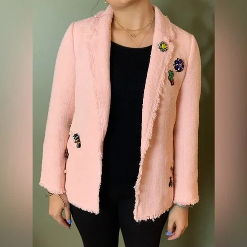 Zara blazer rosa tweed boucle - rosa,