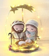 Presepe uncinetto, decorazione casa, sacra famiglia, regalo Natale, luci a led