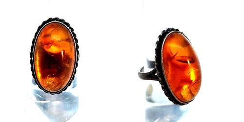 925 argento ambra anello - 8, 83g