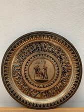 Piatto in rame egiziano da parete , inciso , vintage- diam. 24 cm - scena egizia