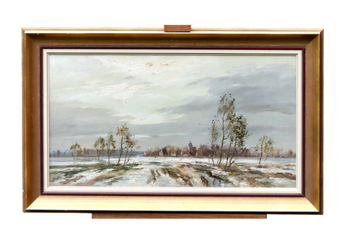 Olio cartone firmato - su,