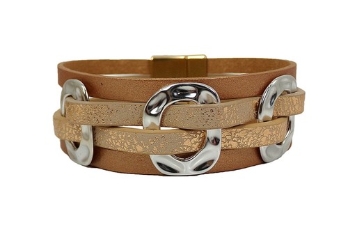 Bracciale cordino pelle - , beige