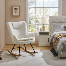 Sedia a Dondolo Imbottita con Schienale Alto con Gambe in Legno Massiccio Usato