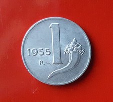 1 LIRA 1955 ERRORE - MEZZALUNA IN INCUSO ALLA BASE DEL NUMERO 1 (VALORE) [U068]
